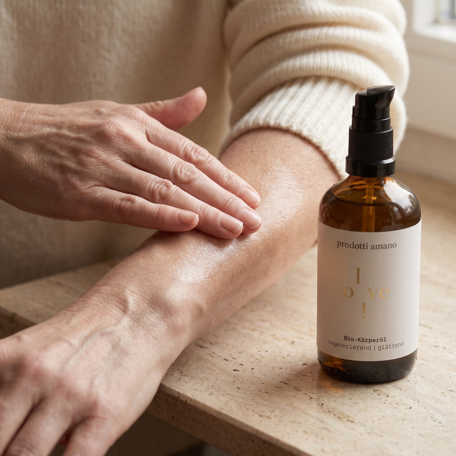 Bio-Körperöl OliveLove sanft einmassieren