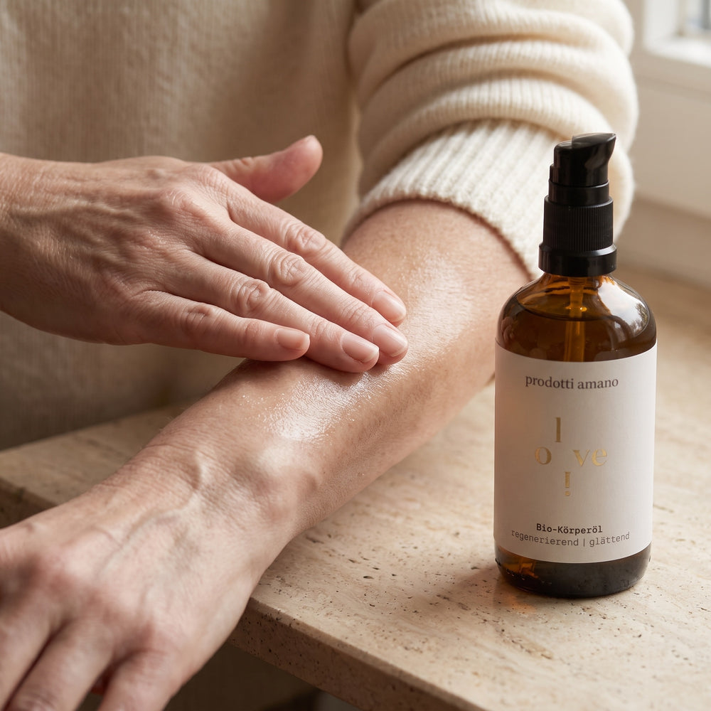 Bio-Körperöl OliveLove sanft einmassieren