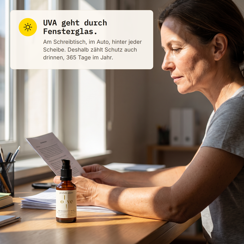 Bio-Sonnenschutz OliveLove UVA Schutz vor Fensterglas